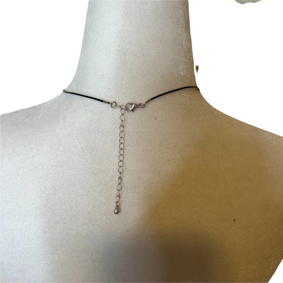 Silver Tone Stone on Black Cord Adjustable Necklace, approx. 16" - 19" inches - Picture 3 of 3